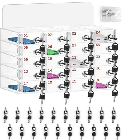 Casier de Téléphone Portable à 20 Compartiments avec Serrures Indépendantes | Boîte de Rangement Téléphone Portable, Fixation Murale ou sur Table, pour Écoles, Salles de Classe, Bureaux, Usines