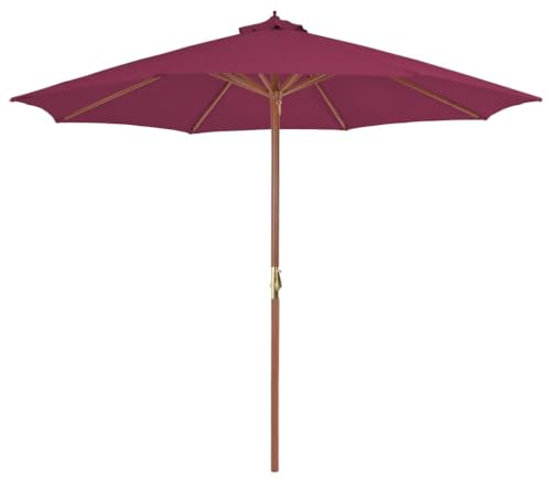 Teenpull Parasol avec mât en bois terre cuite - Protection UV - Avec système de manivelle et baleines - Résistant aux intempéries - Pour terrasse, jardin, balcon, pied de parasol stable