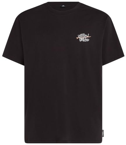O'NEILL Retro Back Print T-Shirt Herren Schwarz Kurzarm Tee Top, Schwarz , M