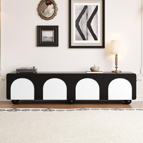 Terahanda Mobile TV con due cassetti e due ante mobili TV, pannello TV basso Mobile TV Design classico bianco e nero 180 x 38 x 45 cm (lunghezza x larghezza x altezza)