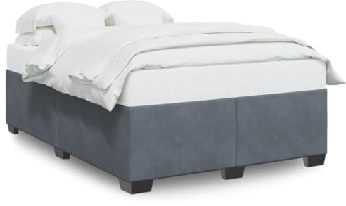 HFXHIJXQ Cadre de lit en velours gris foncé 140 x 200 cm - Pieds en pin massif - Design moderne - Robuste et durable - Pour chambre à coucher, appartement, chambre d'adolescent