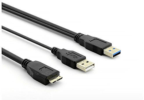 KUYIA Y Câble USB 3.0-1FT/ 30CM, 5 Gbps Mâle A vers Micro B avec Câble Alimentation, Cordon Disque Dur Externe Sync Compatible avec Wii U PS4 Xbox Western Digital My Passport Toshiba Seagate Maxtor
