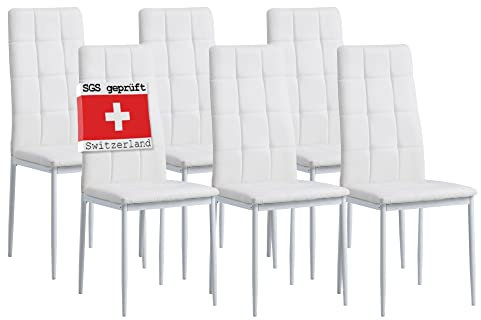 Albatros Esszimmerstühle 6er Set Rimini, Weiß - Edles Italienisches Design, Kunstleder-Bezug, bequemer Polsterstuhl - Moderner Küchenstuhl, Stuhl Esszimmer oder Esstisch Stuhl