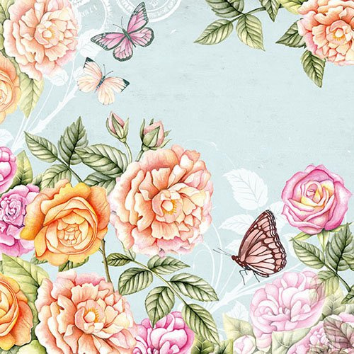 20 Servietten Schmetterlinge Rosen Butterfly Vintage Sommer Blumen 33 x 33