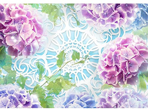 Runa Art Fototapete Blumen Hortensien Mandala 352 x 250 cm Vlies Tapeten XXL Moderne Wandtapete Wohnzimmer Schlafzimmer Blau Violett 9415011b
