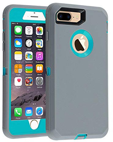 smartelf Case for iPhone 7 Plus/8 Plus Heavy Duty With Built-in Screen Protector Shockproof Dust Drop Proof Protective Cover Hard Shell for Apple iPhone 7+/8+ 5.5 inch-Grey/Green