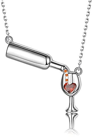 AKTAP Wine Necklace Love Wine Cheers Red Enamel Heart Pendant Necklace Jewelry Gift for Wine Lovers, Rhinestone