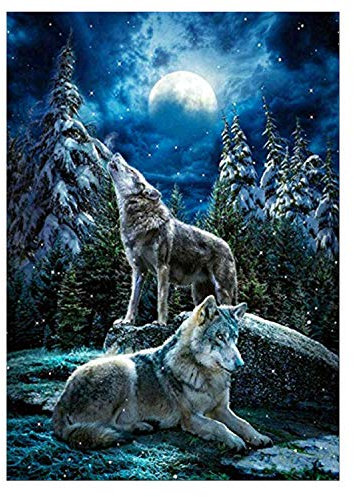 MXJSUA Diamond Painting Wolf, Full 5D Diamant Painting Wolf im Mondlicht, Diamond Painting, Diamond Painting Erwachsene Diamant Painting Bilder Kinder Daiments Painting für Heimwand Deko 30x40cm