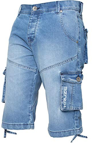 Ze Enzo Short de combat pour homme en jean résistant - Bleu - 32W