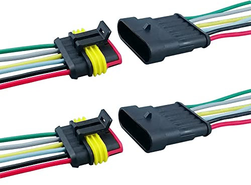 QitinDasen 2 Set 6 Pin Coche Impermeable Cable Eléctrico Conectores, Kit de Enchufe de Clavija de Conector Eléctrico Impermeable Sellado con 16 AWG Precableado, para Coche Camión Barco