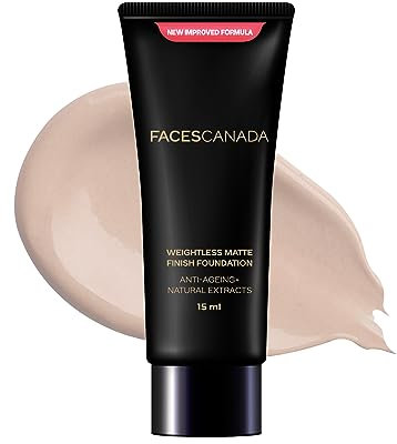 FACES CANADA Weightless Matte Finish Foundation - Natural 02, 15ml Ultra Blendable Smooth Texture Natural Matte Finish Anti-Aging Traubenextrakt, Sheabutter, Olivenkernöl angereichert