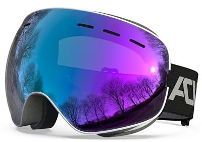 ACURE Ski Goggles, OTG Frameless Snow Snowboard Goggles of Dual Lens with Anti Fog and UV400 Protection for Men, Women, Youth (Blue, Large)