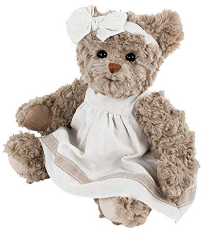 Bukowski Teddybär Dolce Marina 40 cm Taupe mit Kleid und Schleife auf dem Kopf Schmusebär