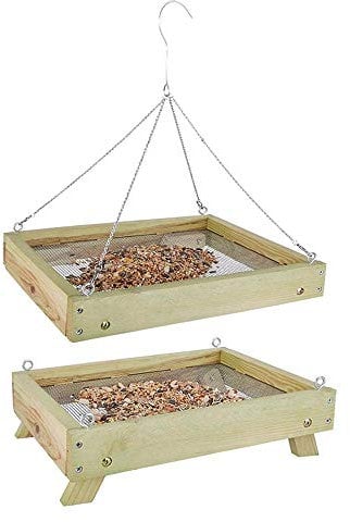 Rivanto® Bodenfuttertisch für Wildvögel, B35,4 x L27,8 x H11,2 cm, Futterstation, Futterstelle für Wildvögel, stehend oder hängend
