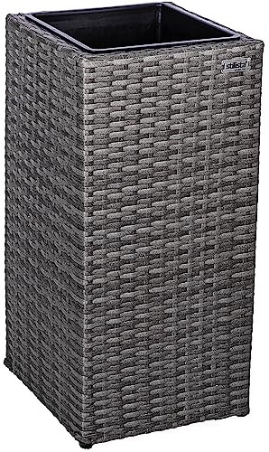 STILISTA Fioriera per Piante - in Polyrattan, 63x30x30 cm, Alta, Protezione UV, Resistente, con Drenaggio, Intrecciata, 4 Colori - Porta Vaso, da Esterno, per Fiori, da Balcone, Terrazzo, Giardino