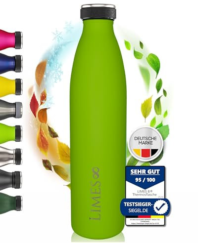 Limes 8® Trinkflasche Edelstahl Thermosflasche 0,75l - Isolierte Wasserflasche - Geschirrspüler geeignet - auslaufsichere Isolierflasche doppelwandig - Thermoskanne Kohlensäure geeignet - 750ml