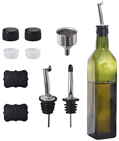 Newk Bouteille d'huile d'olive, 500 ml en verre, huile, vinaigre, cruet avec becs verseurs + entonnoir, huile, carafe, pour cuisine – Vert