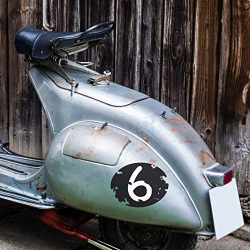 Set vintage Aufkleber unterschiedliche Größen/Sticker Startnummer für Vespa Ape Piaggio Motovespa Lambretta Roller matt schwarz Wunschzahl -größe z.B. Sei Giorni