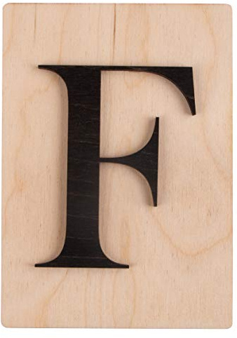 Rayher Holz Buchstabe F, FSC Mix Credit, Holzfliese 10,5x14,8cm, 3D-Buchstabe F in schwarz, 3mm starker Holzbuchstabe auf 4mm starker Holzfliese, 63097576