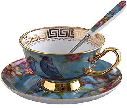 FYBlossom Tasse à Café Porcelaine Fine, Ensemble De Tasse à Café Style Européen Camélia Pattern, Vintage Tasse Cafe avec Soucoupe Et Cuillère pour Ménage, Bureau, Mariage, Café - 200 ML (Style C)