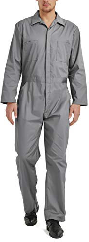 TOPTIE Men's Long Sleeve Coverall, Gray Coverall Snap and Zip-Front Coverall Lightweight Work Wear Suit