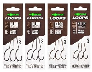 Korda Loop Rigs Klor Size 6 30lb | Carp Fishing Ready-Tied Hook Link Sections | Micro Barbed Combi-Rig with Semi-Stiff Braided Material | 3 Per Pack