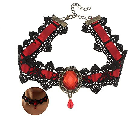Bufenia Girocollo in pizzo nero gotico Collare girocollo di Halloween Collana girocollo con strass sexy per gioielli da donna regolabile (A)
