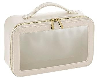 BagBase BG764 Boutique Clear Window Travel Case - Luxurious Leather-Look PU - Perfect for Makeup & Essentials - Gifts for Women - Oyster