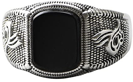 KnSam Ringe Silber S925, Achat Schwarz Ring Silber Männer für Herren, Biker Hip Hop Ring Rechteck Form, Verstellbar, Echt Silber Schmuck