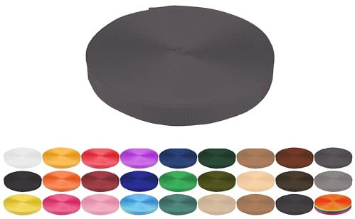 Gurtband 5 Meter aus Polypropylen PP- Gurtband Taschengurtband Breiten 20 mm 25 mm 30 mm 40 mm zur Auswahl (hier Mittelgrau 20 mm)