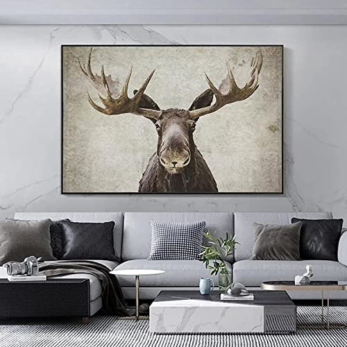 HTWLMM Leinwandbilder Schwarz Weiß Elch Wald Landschaft Poster Wandkunst Gemälde Kunstdruck Für Schlafzimmer Wohnzimmer Wohnung Dekor Kein Rahmen (80X120CM)