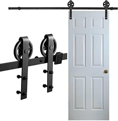 Lospitch 183cm/6ft Schiebetürbeschlag, Laufschienen für Schiebetür Hängeschiene,Schiebetürsystem Set,Die maximale Tragfähigkeit beträgt 150 kg, geeignet für eine Türbreite von 90 cm(Big Wheel)