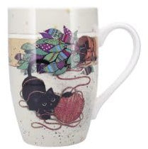 KIUB Très grand mug porcelaine arrondi - motif chat jouant avec une pelote de laine - hauteur 12CM - contenance 490ML - boite assortie