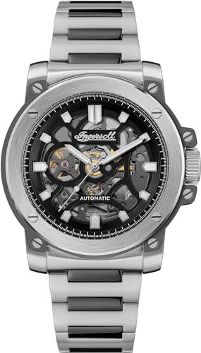 Ingersoll The Freestyle Herren-Automatikuhr, 45,5 mm, mit Skelett-Zifferblatt und zweifarbigem Silber/IP-Gun-Armband