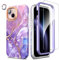 SHEDEER 4-in-1 iPhone 15 Case with Screen Protector + Bumper & Camera Protector | Military-Grade Shockproof 360° Protection, 15 Phone Case Glossy Fade-Resistant Pattern Design (Purple)