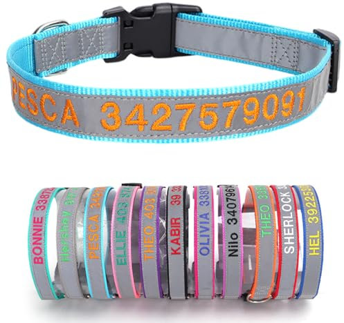 Reflektierend Hundehalsband Nylon mit Personalisiert Gesticktem Namen und Telefonnummer Verstellbar Halsband Passend für Große Mittlere Kleine Hunde Welpe