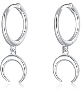 SLUYNZ 925 Sterling Silber Mond Ohrringe Creolen für Frauen Damen Kleiner Mond Creolen Ohrringe Huggie Ohrhänger (A-Silber)