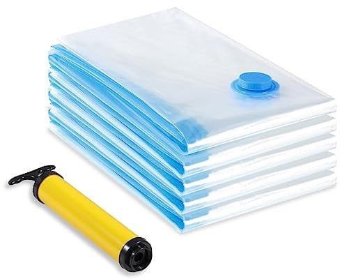 Diboniur Vakuumbeutel für Kleidung 5 Stück 80x60 cm, Vacuum Bags für Bettdecken Reise Wiederverwendbar, Handpumpe Enthalten