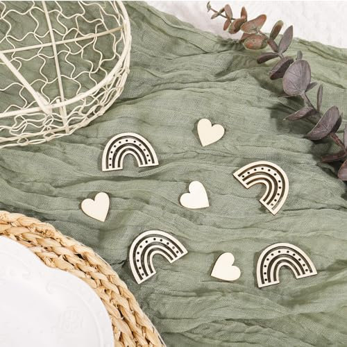 Yamitora 100 Stück Holz Taufe Deko, Regenbogen & Holzherzen Konfetti Deko, DIY Handwerk für Tisch Geburtstag Scrapbooking Basteln Geschenkanhänger Personalisierte Geschenke Partyde