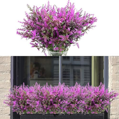 Zfseyuh 10 Paquets Buissons de Lavande Artificielle Fleurs Artificielles Extérieur Fleurs Artificielles pour Lavande de Verdure pour Arrangement Floral, Centre de Table, Jardin Maison