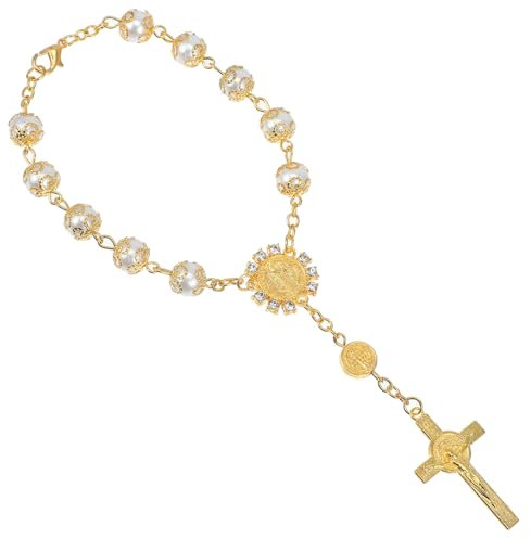 OUNONA Autorosenkranz, schwarz, mit Verschluss [Länge ca 18 cm] mit Kreuz Segens,Auto-Rosenkranz für Rückspiegel,Innendekoration für Damen und Herren