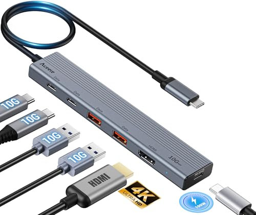 Aceele 4K HDMI Hub USB 3.2 Gen 2 with 4K 60Hz HDMI & 4* USB A+C & Type-C 100W PD Fast Charging, 6 IN 1 10Gbps Data Transfer USB Splitter Adapter for Macbook iPad Pro/Air iPhone 15 Surface Pro, etc.