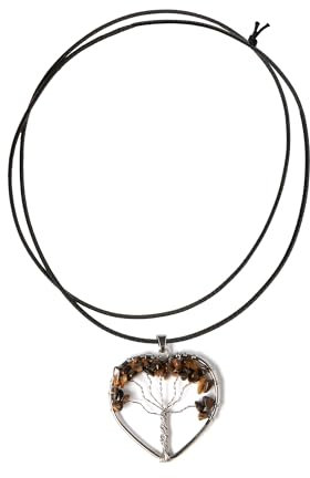 Myga Collier arbre de vie en cristal – Collier avec pendentif en pierre précieuse de guérison pour yoga, méditation, reiki, énergie positive et cadeau spirituel pour femme – Quartz rose, œil de tigre,