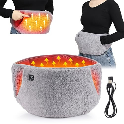 USB Powered Heating Waist Belt, Heating Pad with Hand Pockets, Electric Heated Waist Belt for Period Cramps Body Joints Pain, Three - Level Temperature Control, Grey