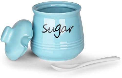 HAOTOP 12oz Ceramic Sugar Bowl with Lid and Spoon (Turquoise) | 12oz, ceramic, lid & spoon, sugar dispenser, countertop