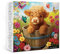 Highland Cow Sunflower Puzzle 1000 Teile für Erwachsene, buntes Blumen- und Schmetterlingspuzzle, Tier-Puzzle, florale Landschaft Puzzles