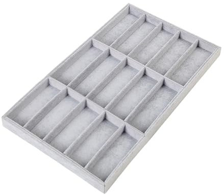 Ｚｉａｌｏｆｉ Bandeja de Exhibición de Gafas, Organizador de Joyas, Organizador de Gafas de Sol, Estuche de Almacenamiento para Dormitorio, Franela Gris 15 Rejillas, unico