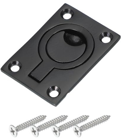 PATIKIL 2-1/2-1-3/4 Flush Pull Ring Handles, 316 Stainless Steel Square Recessed Door Pull Hidden Boat Hatch Latch with Screws for Marine Yacht Furniture, Black