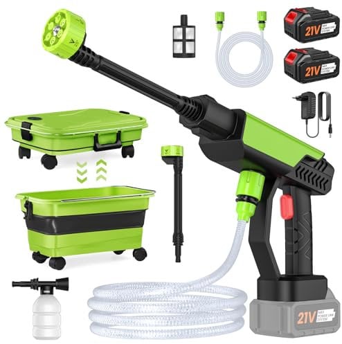 Nettoyeur Haute Pression sans Fil, 30 Bar Nettoyeur Haute Pression sur Batterie avec Réservoir Pliable de 22L, Tuyau de 2M, 2 x 3,0Ah Batterie, Nettoyeur Haute Pression Portable pour Le Lavage Voiture