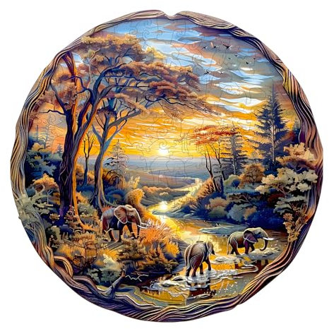 KaayeeWood Holzpuzzle Erwachsene,200 Teile Elefant im Sonnenuntergang Holz Puzzle,Einzigartige Wooden Puzzle Mit Box Aus Holz Geburtstagsgeschenk für Erwachsene und Kinder